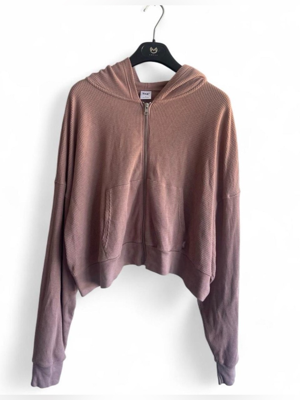 Aritzia TNA Thermal Waffle Full Zip l Cropped Hoodie | Deep Mauve SIZE 3
